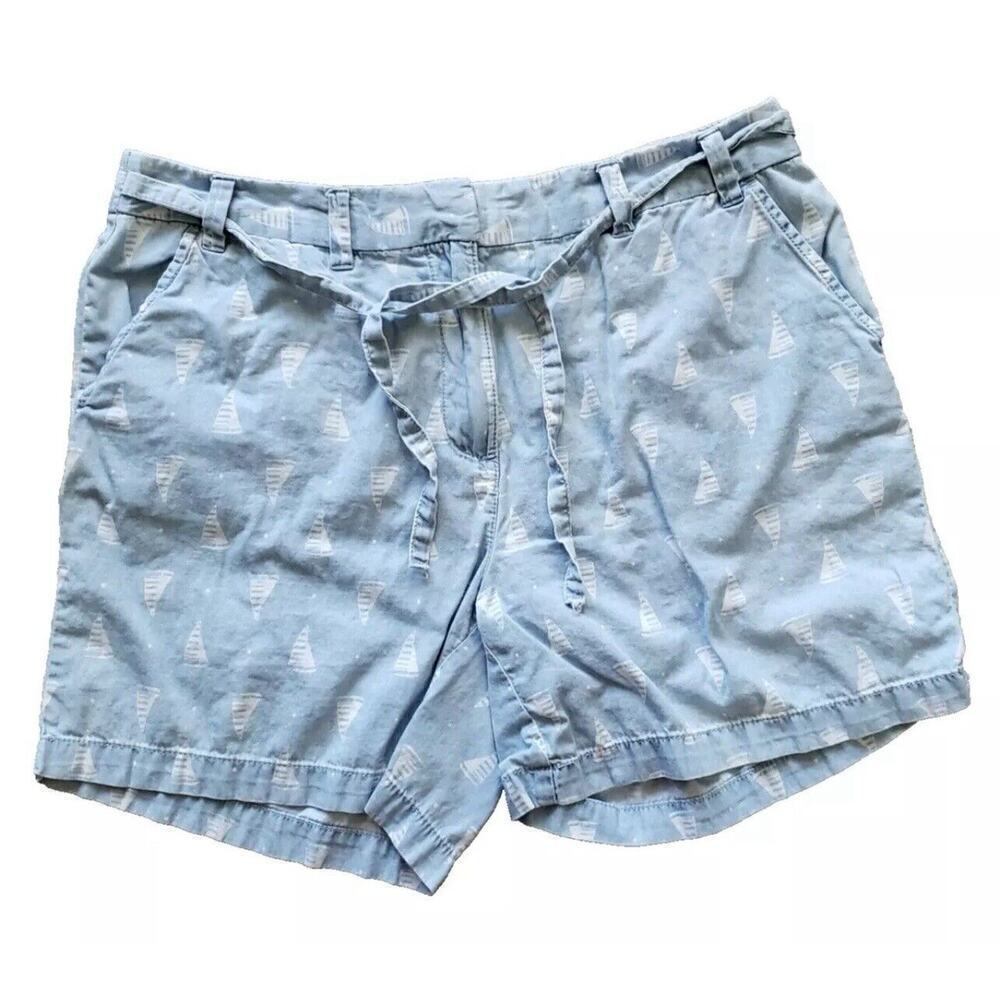 Kim Rogers Coastal Chambray Cotton Shorts Size 14 Nautical Relaxed Vacation